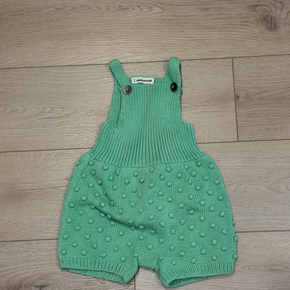 Misha and Puff Green Knit Kids Overalls